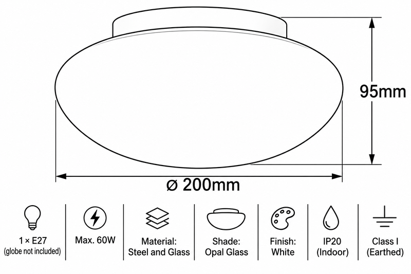 Eurolux Ella Bathroom Ceiling Light –IP20, White.