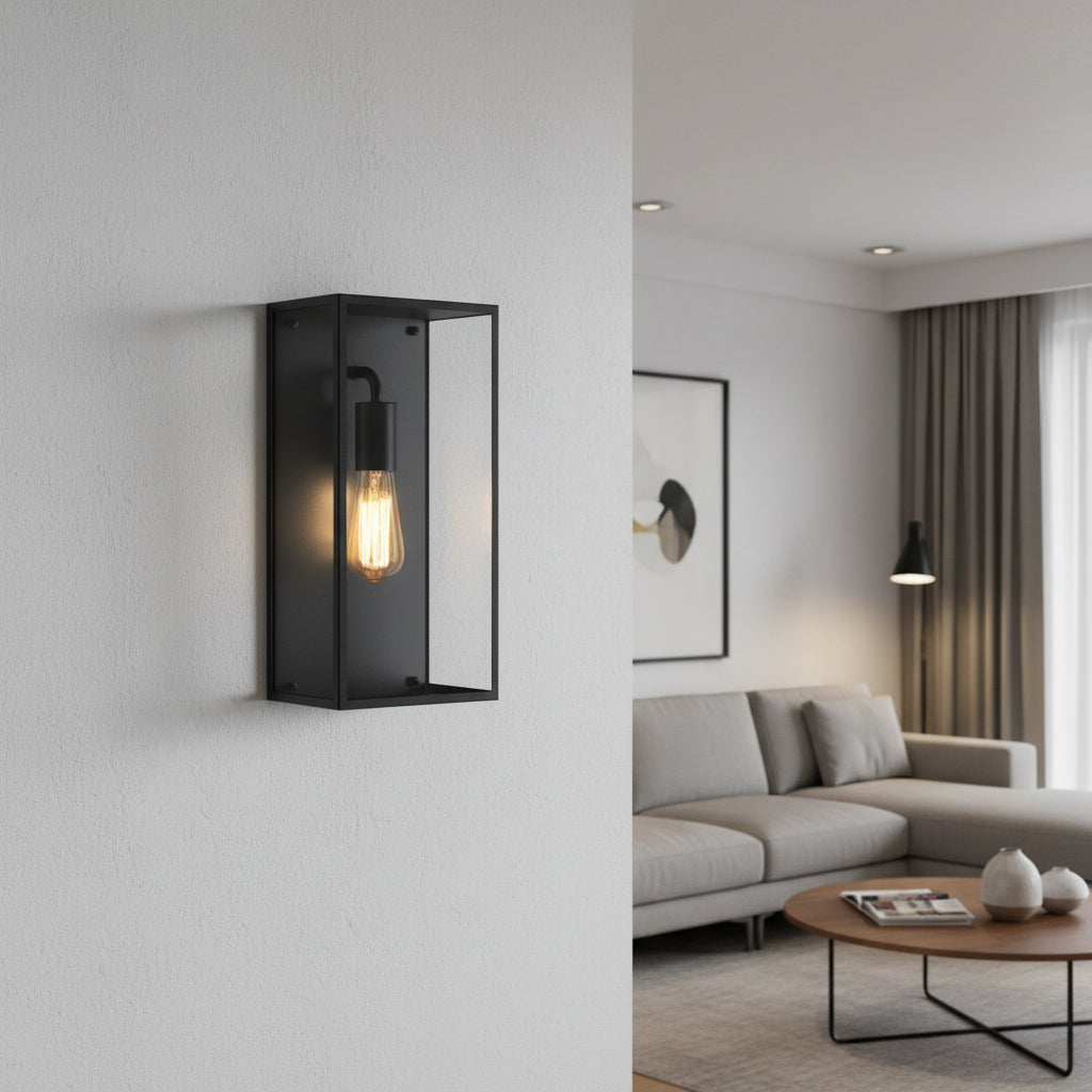 Modern Industrial Wall lamp with rectangular glass DL6140BK.