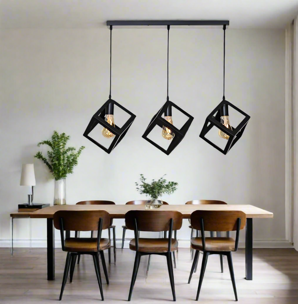 Metal matte black cubes pendant light - Row of 03. - Mr.Smart SA's Best Online Shopping Store