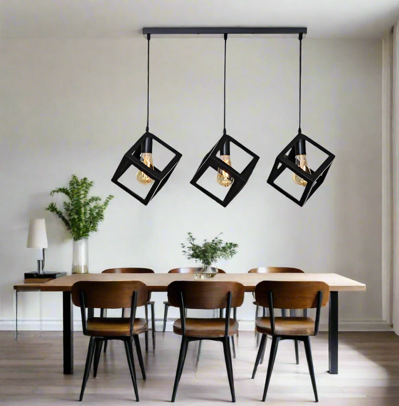 Metal matte black cubes pendant light - Row of 03.