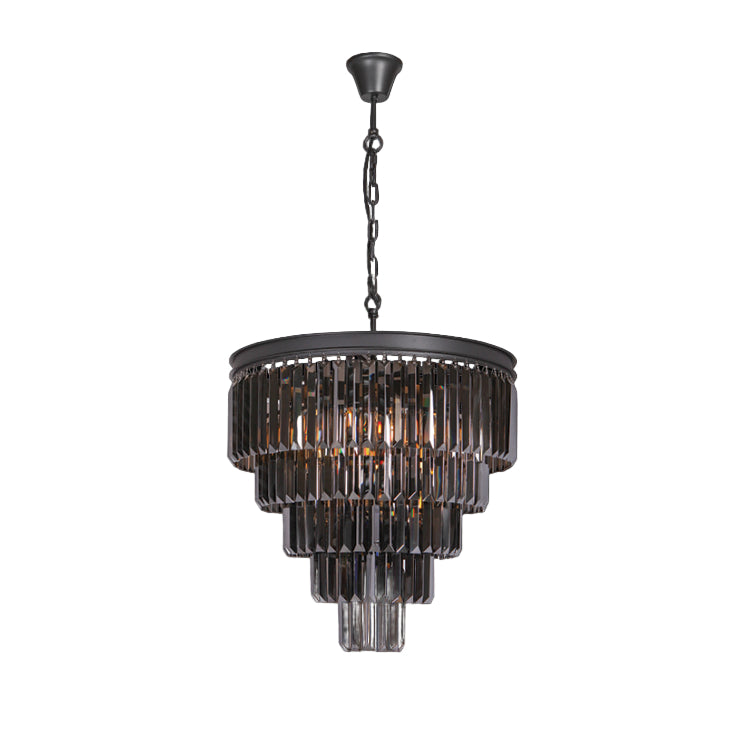 K-Light KLCH-6515/6-BL 230v 40W E14 Large Crystal 5 Tier Chandelier, Charcoal Grey