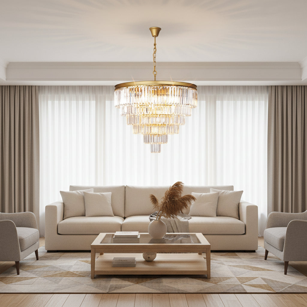 K-Light KLCH-6515/13-SG 230v 40W E14 Extra Large Crystal 7 Tier Chandelier, Satin Gold