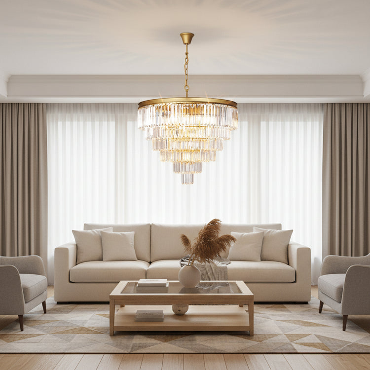 K-Light KLCH-6515/13-SG 230v 40W E14 Extra Large Crystal 7 Tier Chandelier, Satin Gold