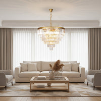 K-Light KLCH-6515/13-SG 230v 40W E14 Extra Large Crystal 7 Tier Chandelier, Satin Gold