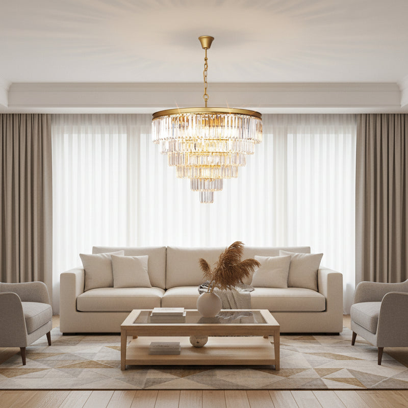 K-Light KLCH-6515/13-SG 230v 40W E14 Extra Large Crystal 7 Tier Chandelier, Satin Gold