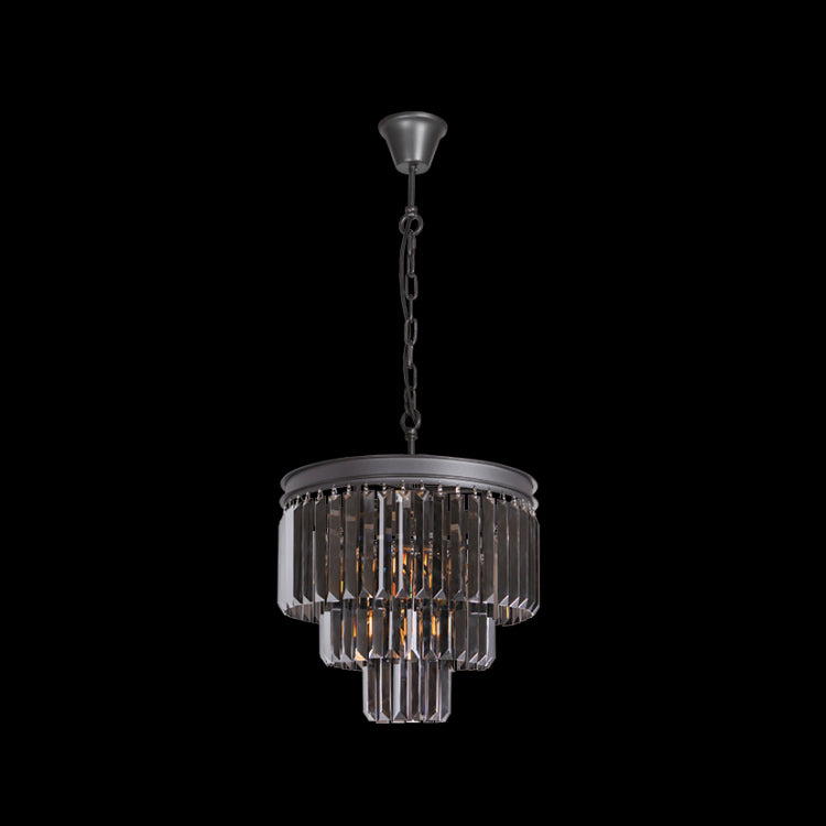 K-Light KLCH-6515/4-BL 230v 40W E14 Small Crystal 3 Tier Chandelier, Charcoal Grey