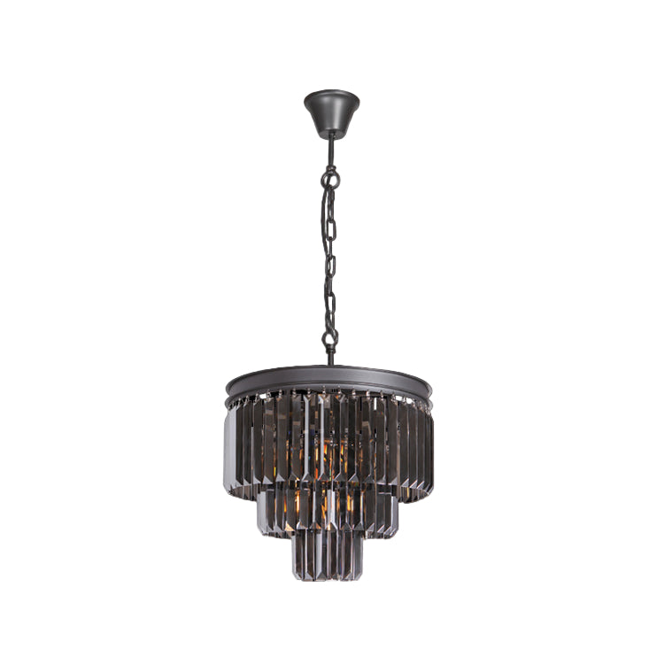 K-Light KLCH-6515/4-BL 230v 40W E14 Small Crystal 3 Tier Chandelier, Charcoal Grey