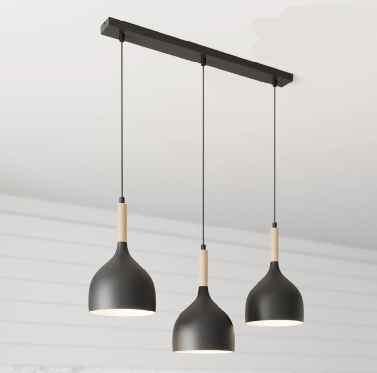 6006 Bowl Style Pendant Light - Row Of 3 -Black