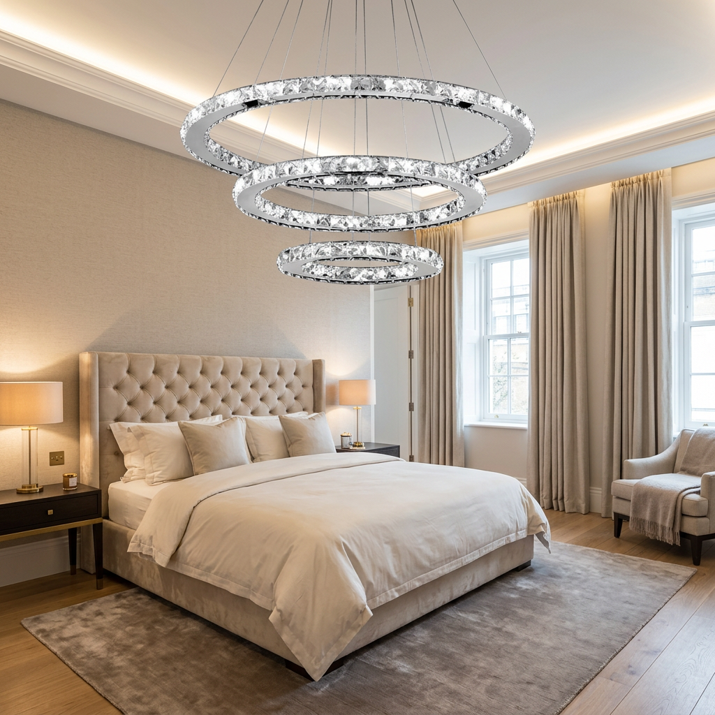 3 Rings Crystal Adjustable Color Changing Pendant Light.