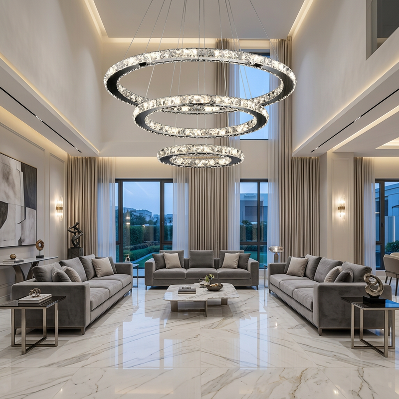 3 Rings Crystal Adjustable Color Changing Pendant Light.