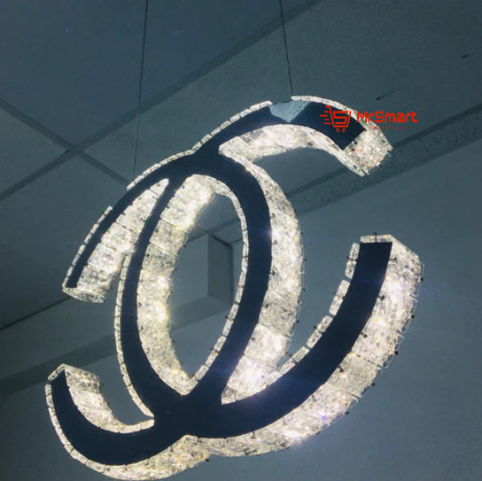 CHANEL Logo Luxury Crystal Hanging LED Pendant Light with Remote.
