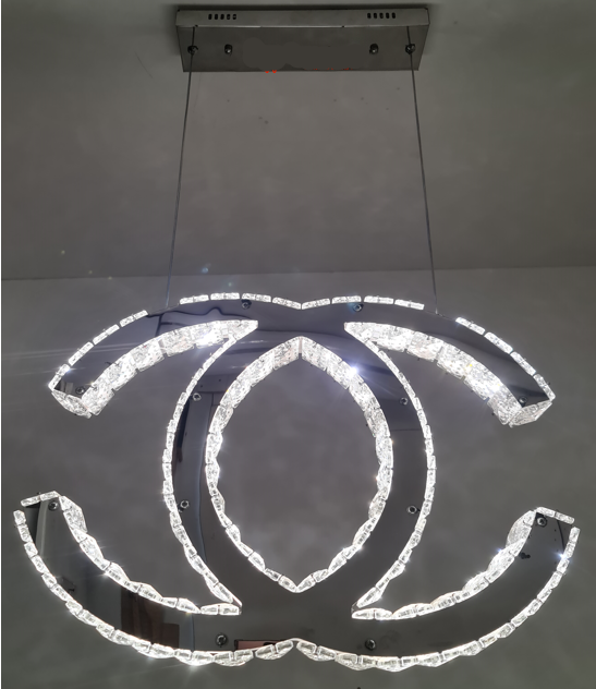 CHANEL Logo Luxury Crystal Hanging LED Pendant Light with Remote.