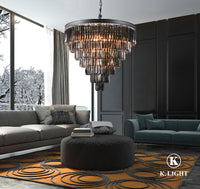 K-Light KLCH-6515/13-BL 230v 40W E14 Extra Large Crystal 7 Tier Chandelier, Charcoal Grey