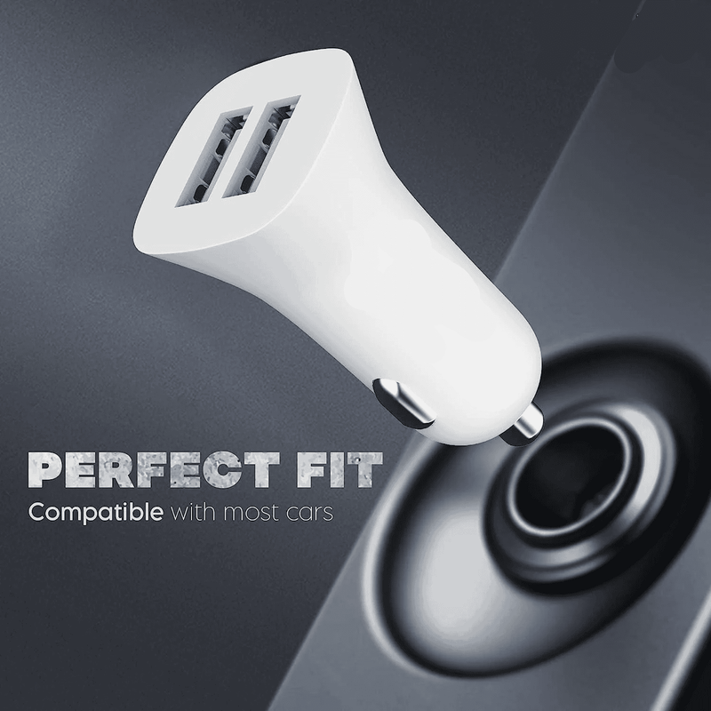 Double USB Port Car Charger With Cable.