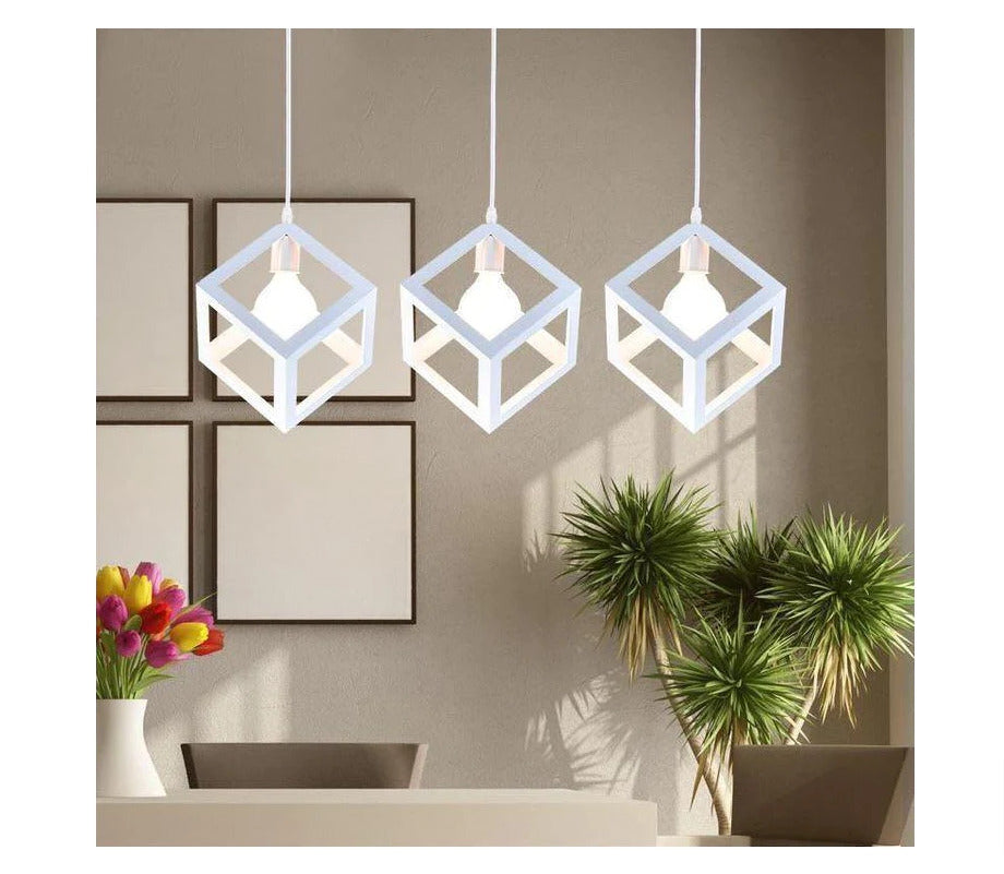 Metal matte White cubes pendant light - Row of 03. Mr.Smart SA's Best Online Shopping Store.