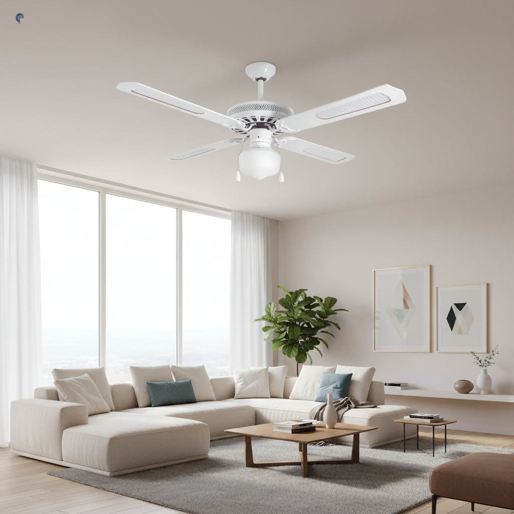 Rattan Ceiling Fan with Light White E27 1x60w
