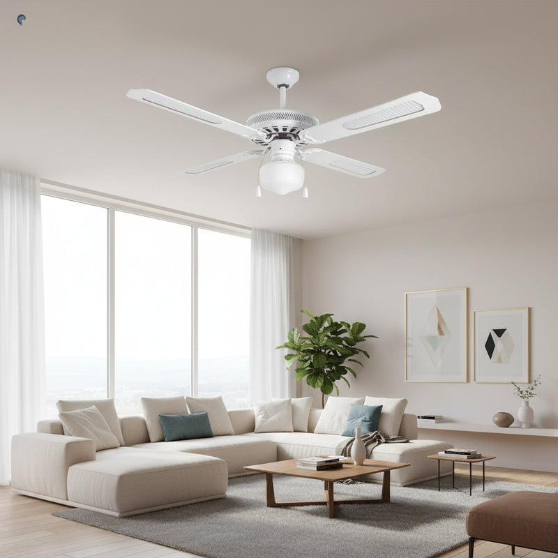 Rattan Ceiling Fan with Light White E27 1x60w