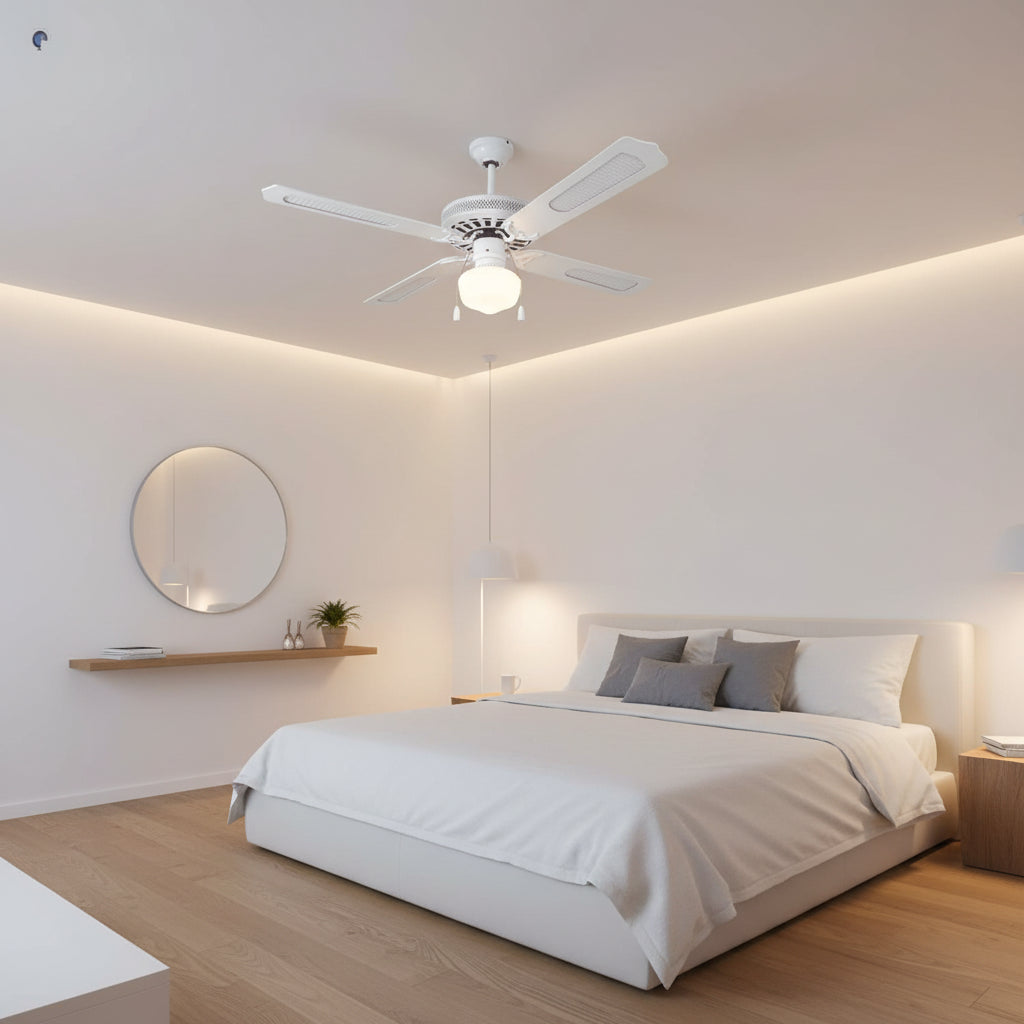 Rattan Ceiling Fan with Light White E27 1x60w