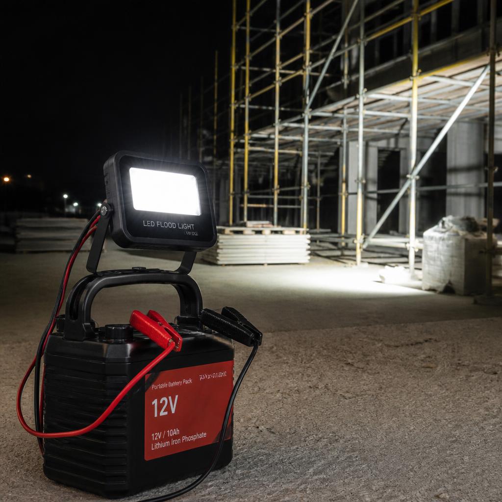 10W 12V DC LED Flood Light with battery clamp-IP66-6500K.