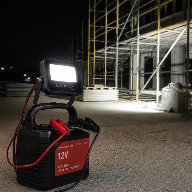 10W 12V DC LED Flood Light with battery clamp-IP66-6500K.