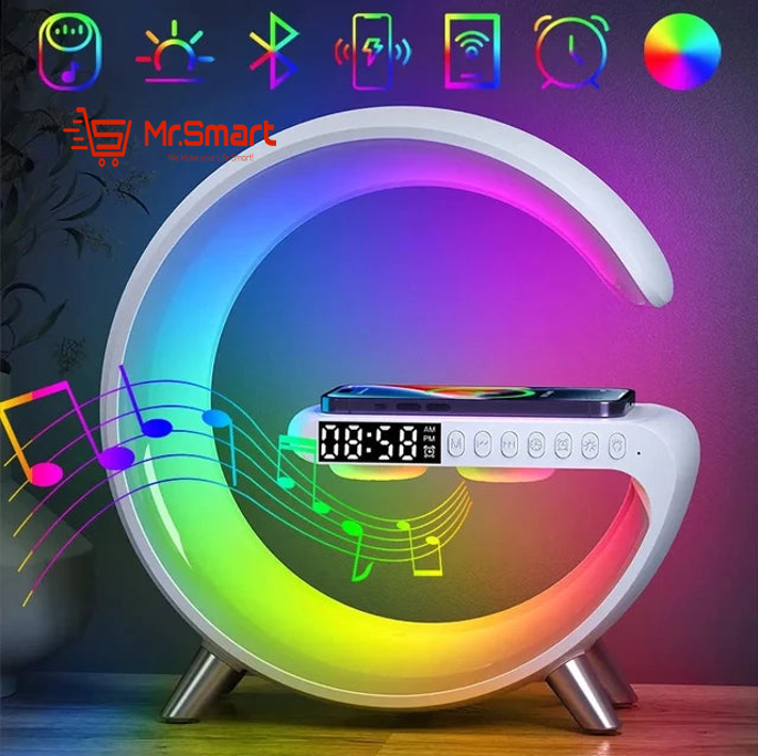 G-Shape Multifunction Light With Alarm Clock, Wireless Charger & BT Speaker. Mr.Smart SA's Best Online Shopping Store.