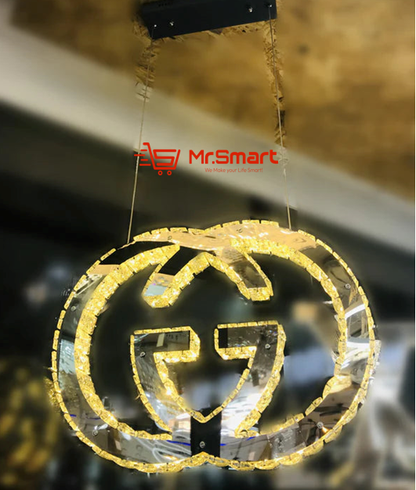 GUCCI Logo Luxury Crystal Hanging LED Pendant Light with Remote control. Mr.Smart SA's Best Online Shopping Store.