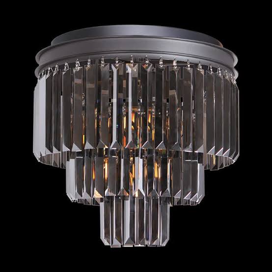 K-Light KLCH-6515/4-BL 230v 40W E14 Small Crystal 3 Tier Chandelier, Charcoal Grey