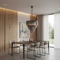 K-Light KLCH-6515/6-BL 230v 40W E14 Large Crystal 5 Tier Chandelier, Charcoal Grey