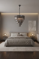 K-Light KLCH-6515/6-BL 230v 40W E14 Large Crystal 5 Tier Chandelier, Charcoal Grey