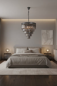 K-Light KLCH-6515/6-BL 230v 40W E14 Large Crystal 5 Tier Chandelier, Charcoal Grey