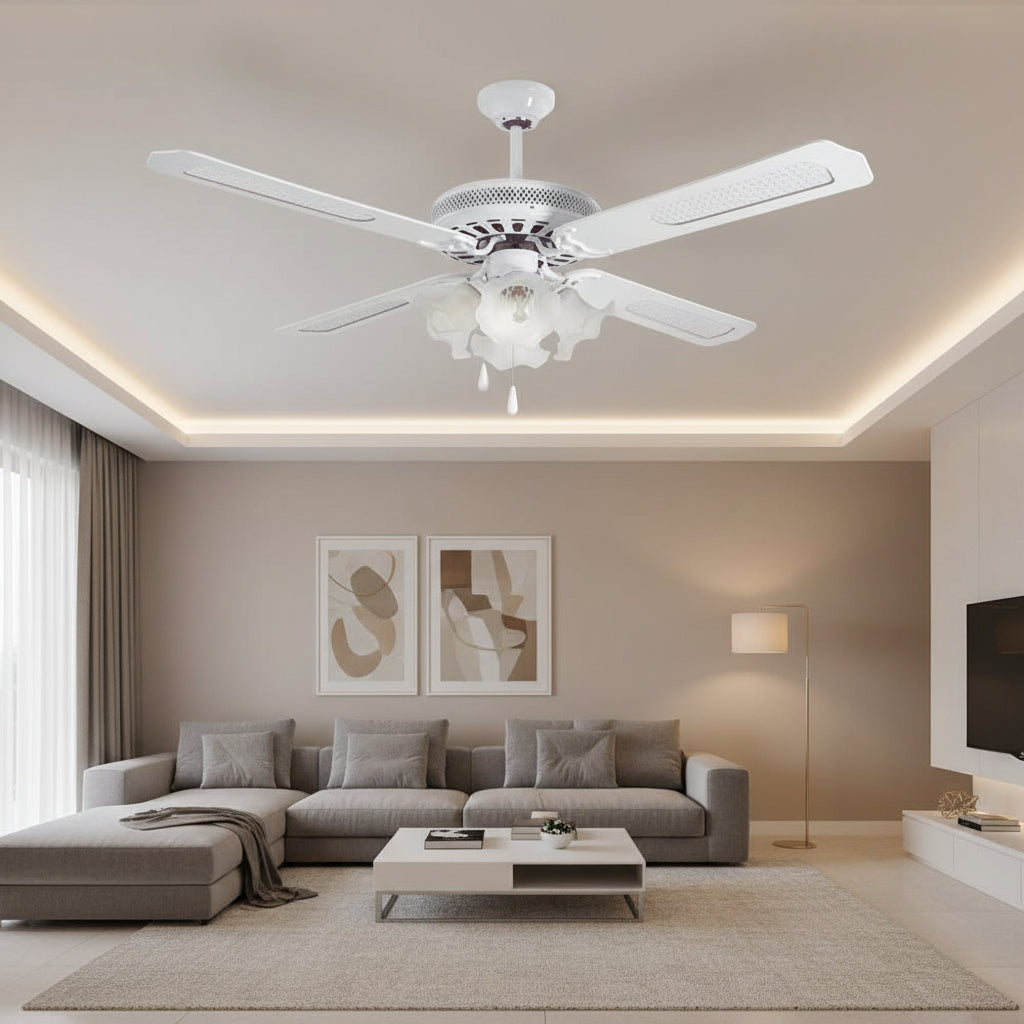 Rattan Ceiling Fan with Light White E27 4x60w - RF9W.