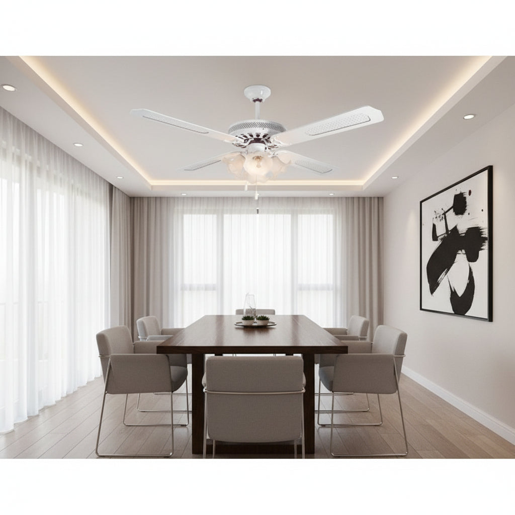 Rattan Ceiling Fan with Light White E27 4x60w - RF9W.