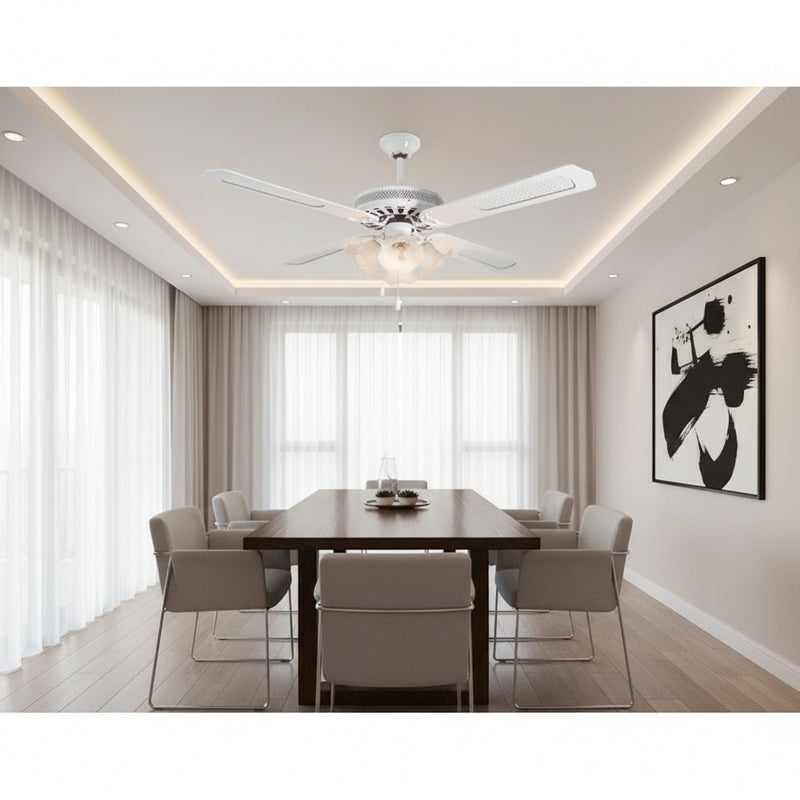 Rattan Ceiling Fan with Light White E27 4x60w - RF9W.