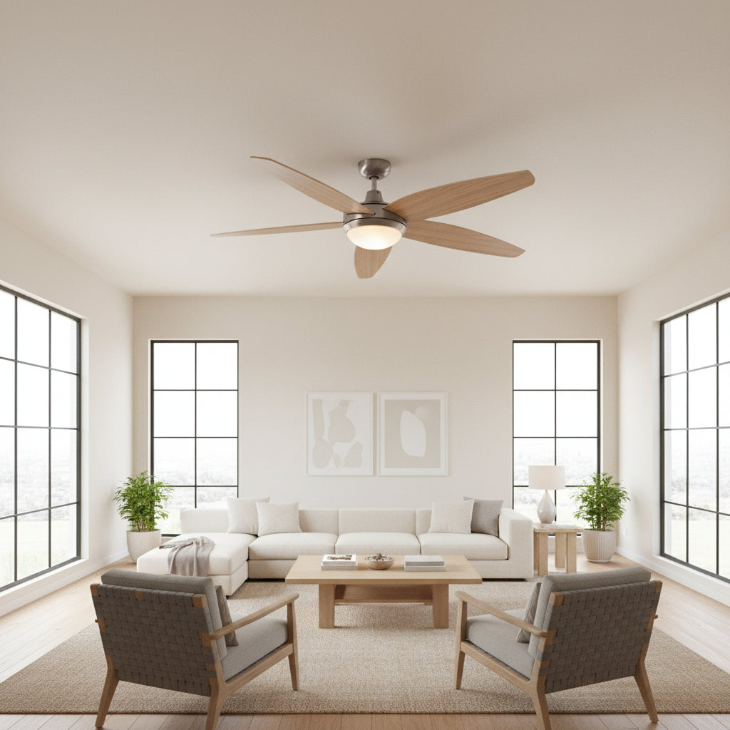 Radiant Lancer Ceiling Fan with Light Satin Chrome & Wood-RF31WD