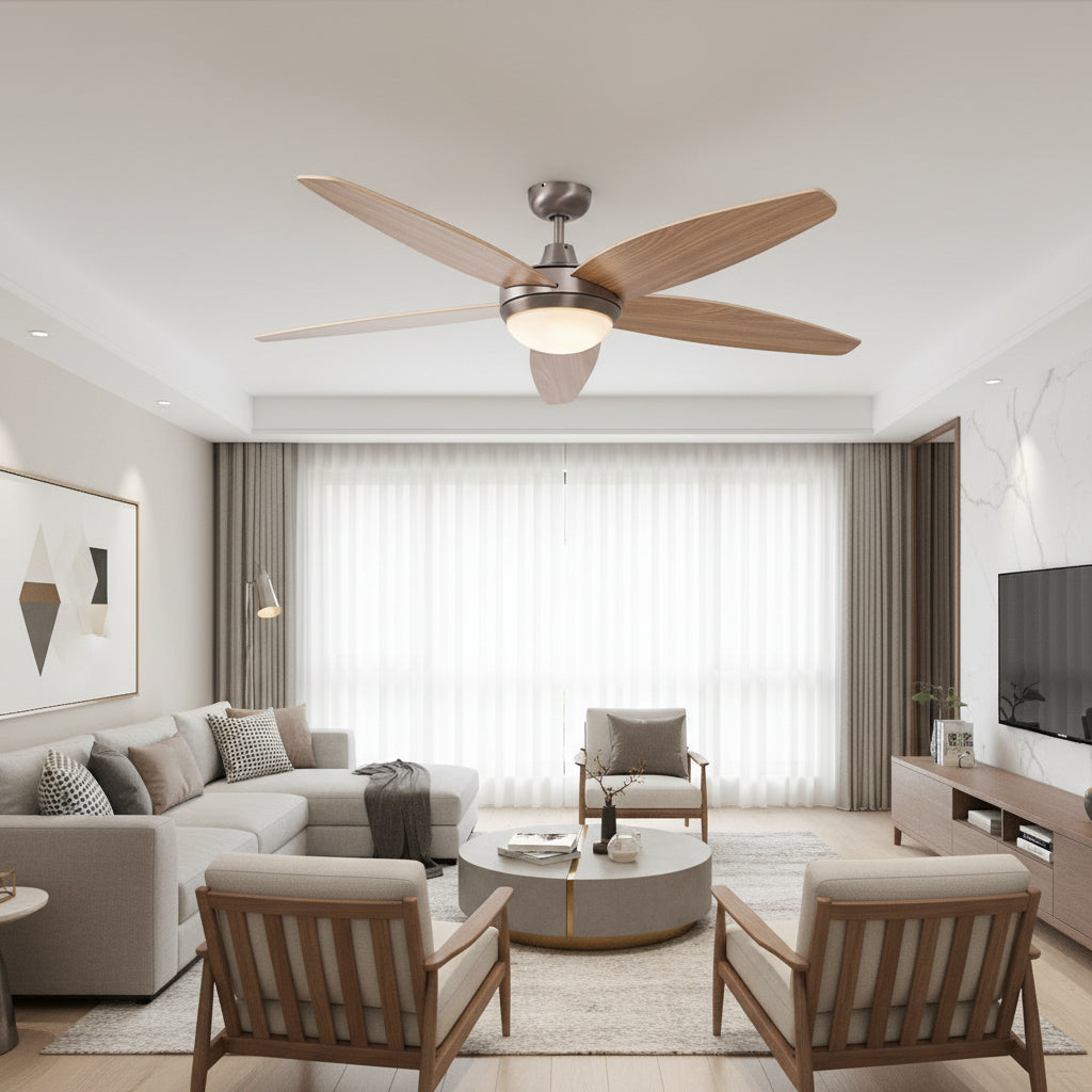 Radiant Lancer Ceiling Fan with Light Satin Chrome & Wood-RF31WD