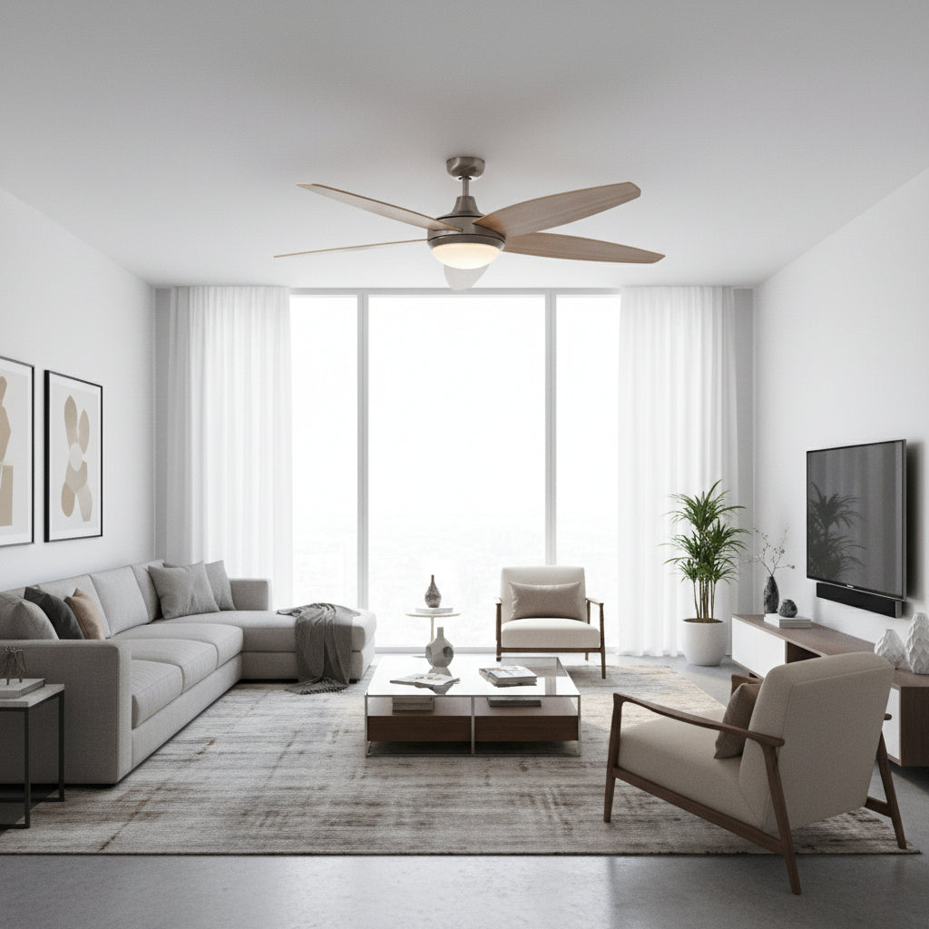 Ceiling Fan with Light Satin Chrome-RF20