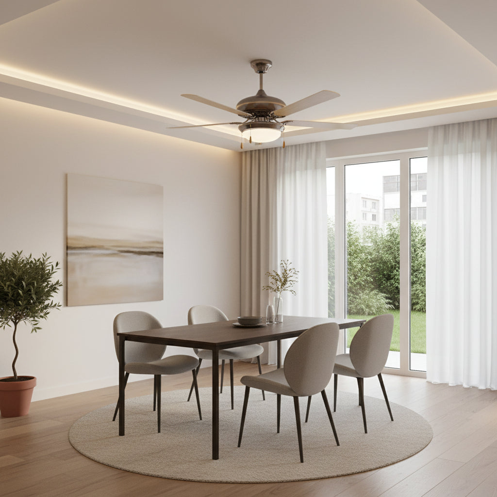 Ceiling Fan with Light Satin Chrome E27 2x60w - RF20