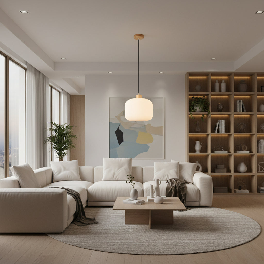 Eurolux Nesta2 Pendant White Wood/Glass E27 1x40w P1360