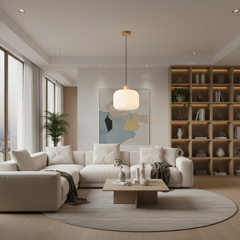 Eurolux Nesta2 Pendant White Wood/Glass E27 1x40w P1360