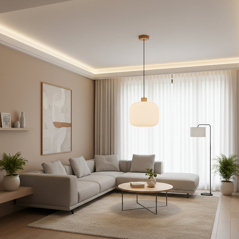 Eurolux Nesta2 Pendant White Wood/Glass E27 1x40w P1360