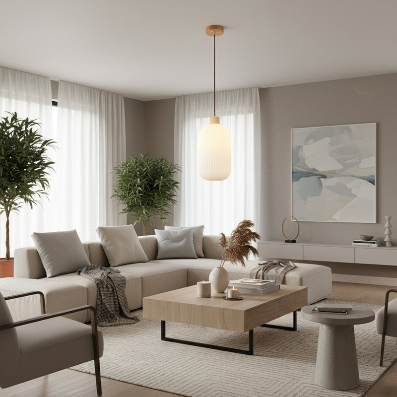 Eurolux Nesta2 Pendant White Wood/Glass E27 1x40wP1361