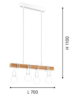 Eurolux Townshend 4 LT Pendant Vintage White/Wood-P1210W