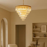 K-Light KLCH-6515/13-SG 230v 40W E14 Extra Large Crystal 7 Tier Chandelier, Satin Gold