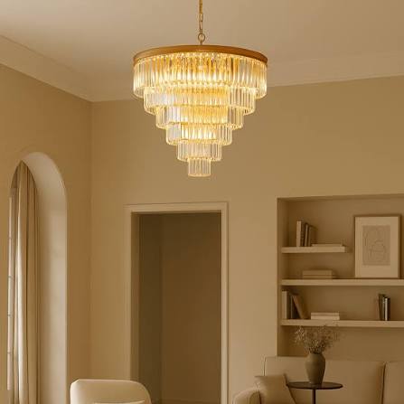 K-Light KLCH-6515/13-SG 230v 40W E14 Extra Large Crystal 7 Tier Chandelier, Satin Gold