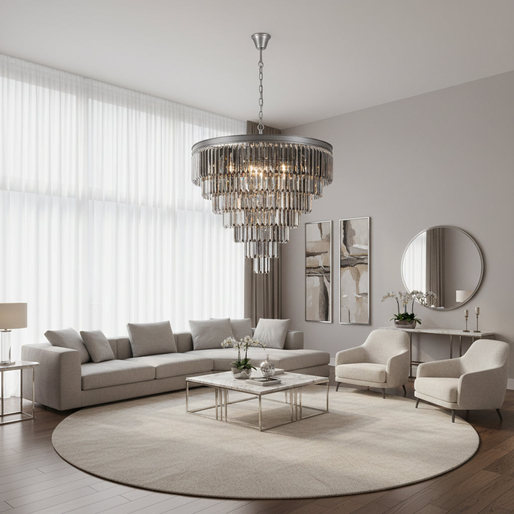 K-Light KLCH-6515/13-BL 230v 40W E14 Extra Large Crystal 7 Tier Chandelier, Charcoal Grey