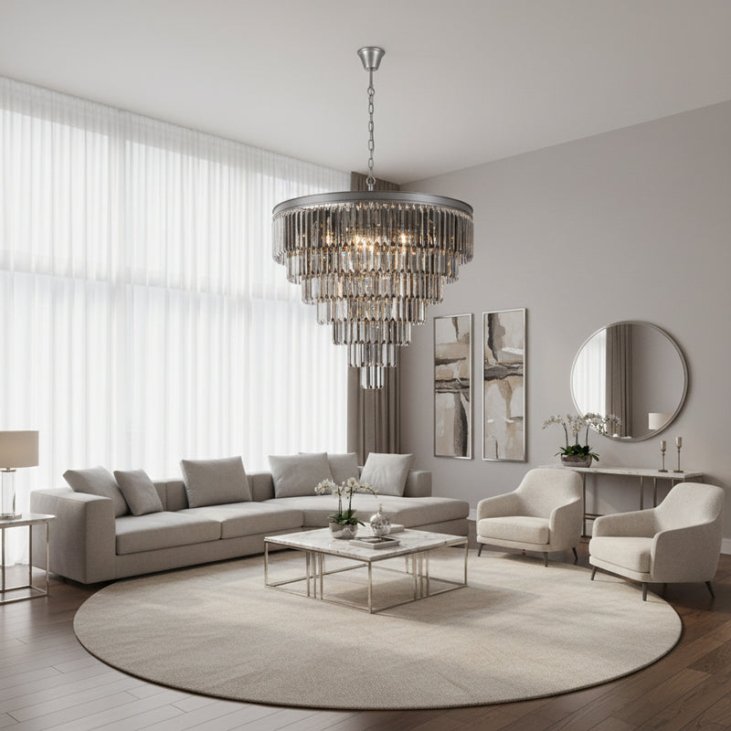 K-Light KLCH-6515/13-BL 230v 40W E14 Extra Large Crystal 7 Tier Chandelier, Charcoal Grey