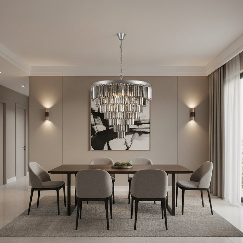 K-Light KLCH-6515/13-BL 230v 40W E14 Extra Large Crystal 7 Tier Chandelier, Charcoal Grey