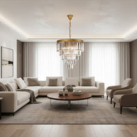 K-Light KLCH-6515/6-SG 230v 40W E14 Small Crystal 5 Tier Chandelier, Satin Gold