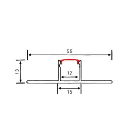 55mm x 15mm x 13mm Recessed LED Aluminum Channel Drywall Profile - 3 meter.