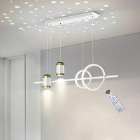 Modern pendant light fixture with remote control in a room setting